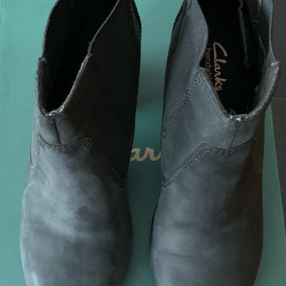 Clark’s black suede bootie